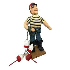 VTG Jeanne Maker Fisherman Figurine Folk Nautical Buoy Handmade 12in Coastal